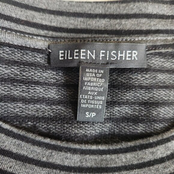 EILEEN FISHER Dress Small Casual‎ Striped Long Sleeves Cozy Black Gray - Picture 5 of 13